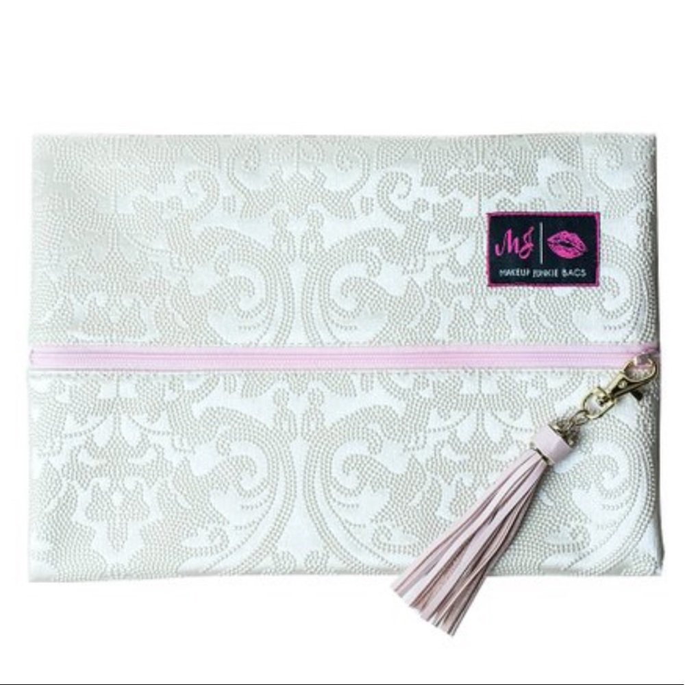 NWT Large Makeup Junkie Ivory Bridal Cosmetic Bag
